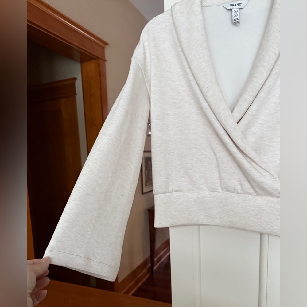 SPANX Cream Wrap-Front Long Sleeve Crop Top - Picture 4 of 10
